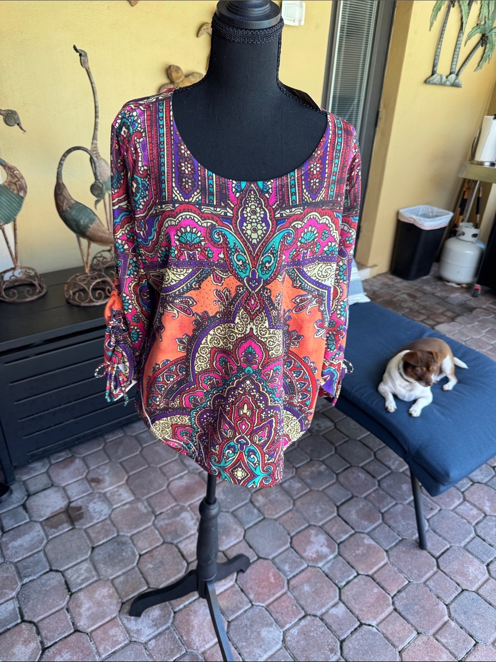 Chico's Orange Multi Paisley Scoop Neck Blouse